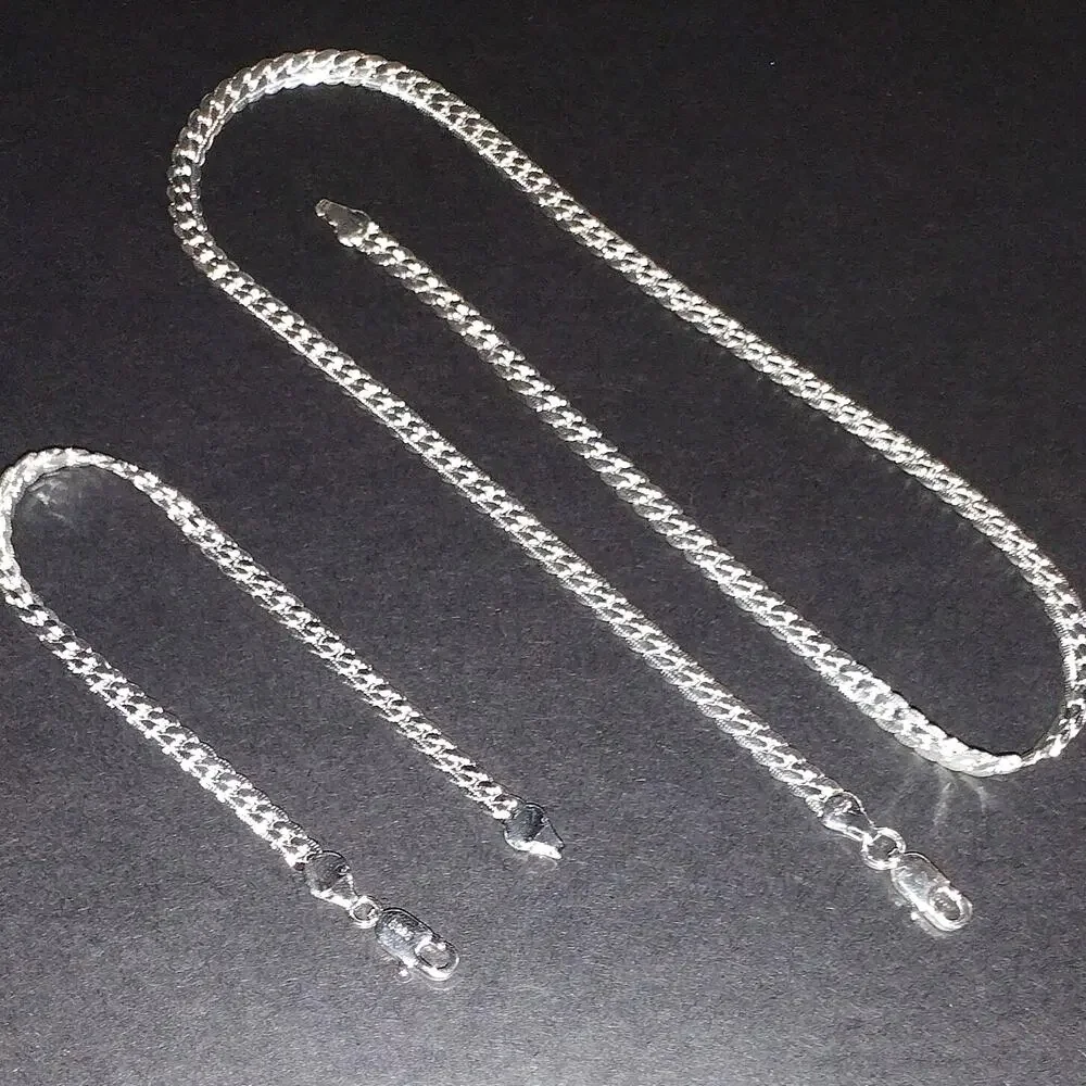925 Sterling Silver Necklace Bracelet Set Cuban Snake Chain Christmas Gift NEW!!